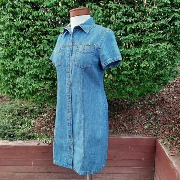 Vintage | Dresses | Vintage 8s Talbots Button Down Denim Jean Dress Usa  Patriotic Knee Length | Poshmark
